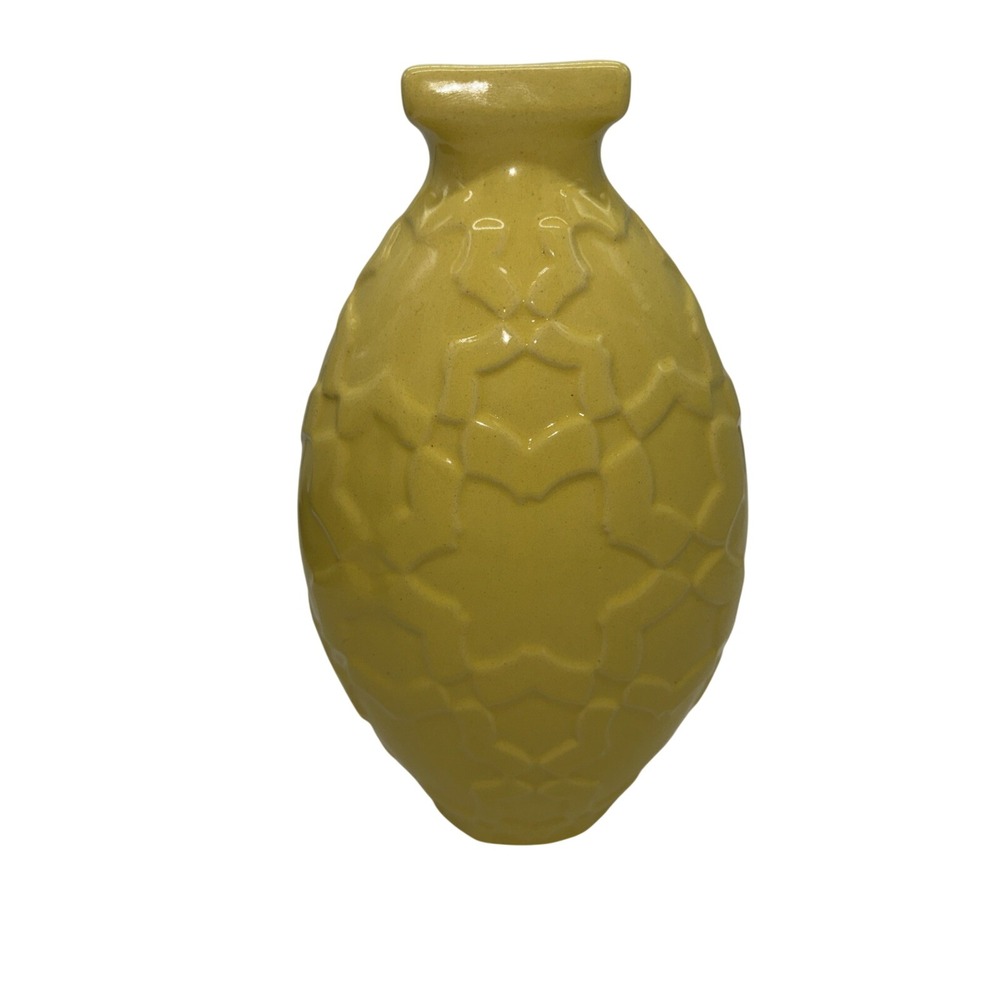 Yellow Stoneware‎ Vase Geometric Textured Faceted Modern Bud Vase Table Decor 8"